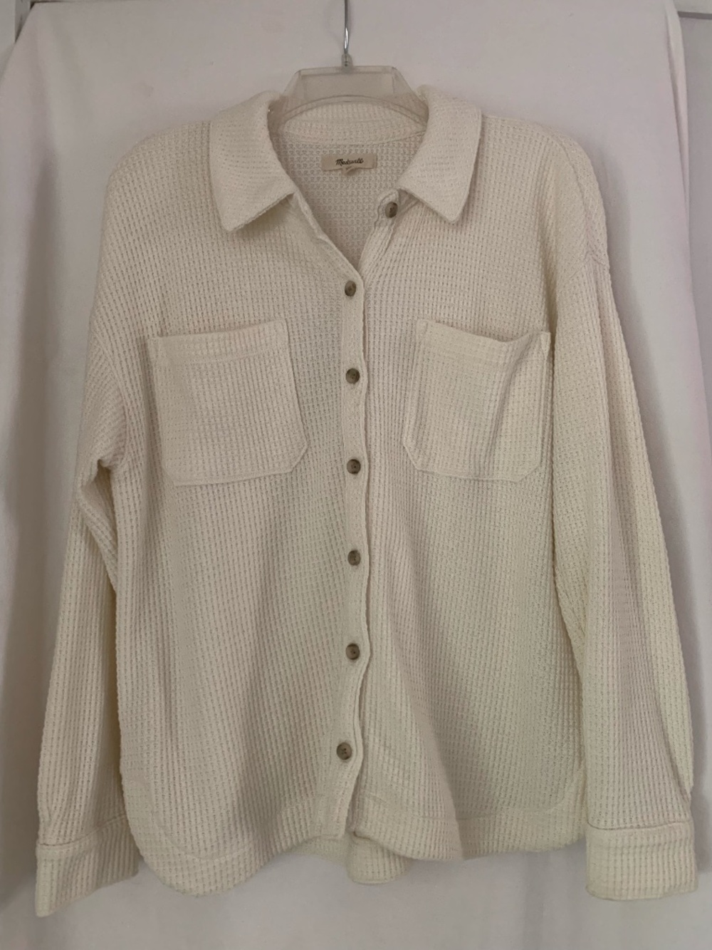 Madewell 'Waffle Knit Shirt-Jacket' in Antique Cream